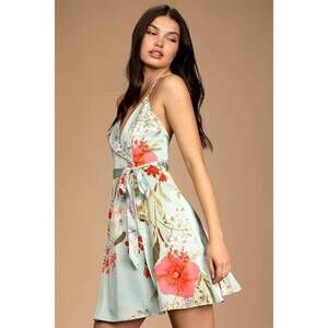 Lulus Yours Forever Sage Floral Print Skater Dress Green - Size XS